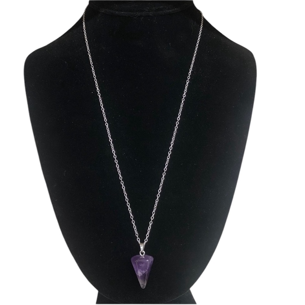 NATURAL AMETHYST STONE Cone Pendant STATEMENT Necklace